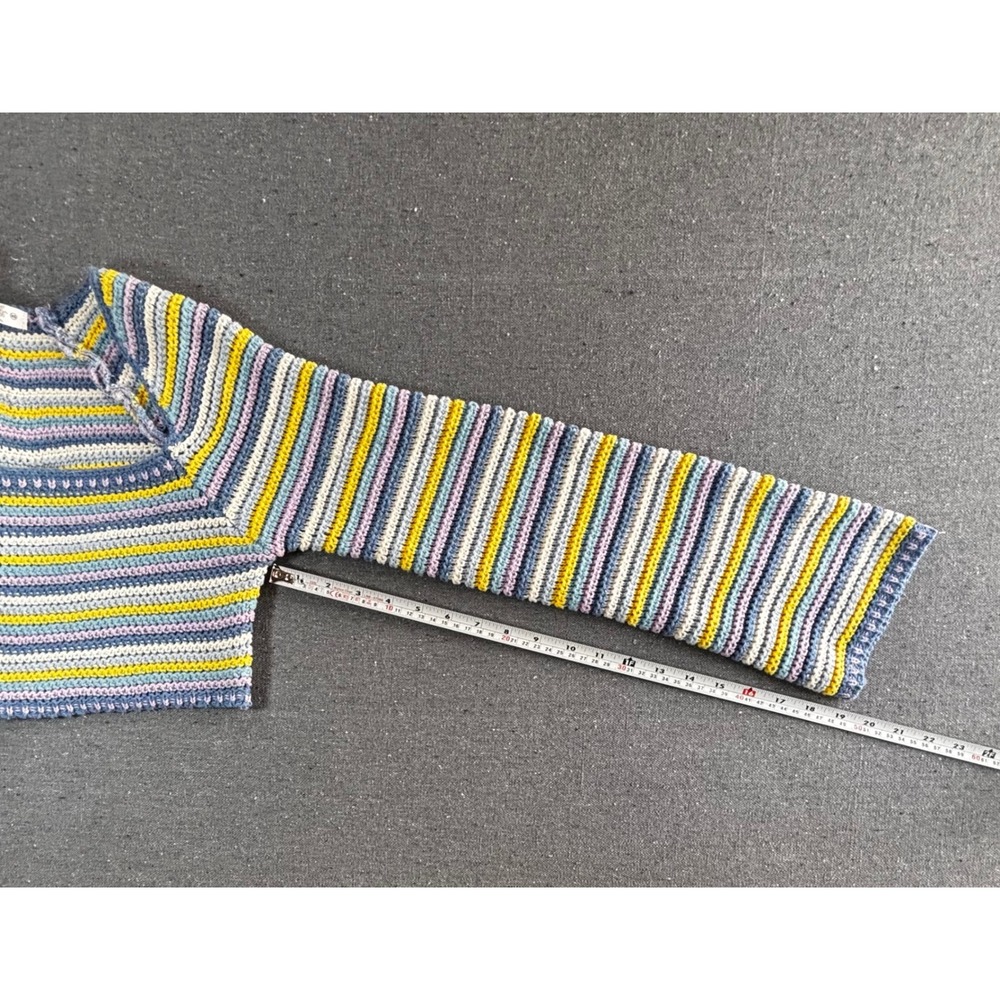 Altar'd State XS Striped Crochet Knit Cropped Sweater Square Neck Blue Yellow - Picture 6 of 7
